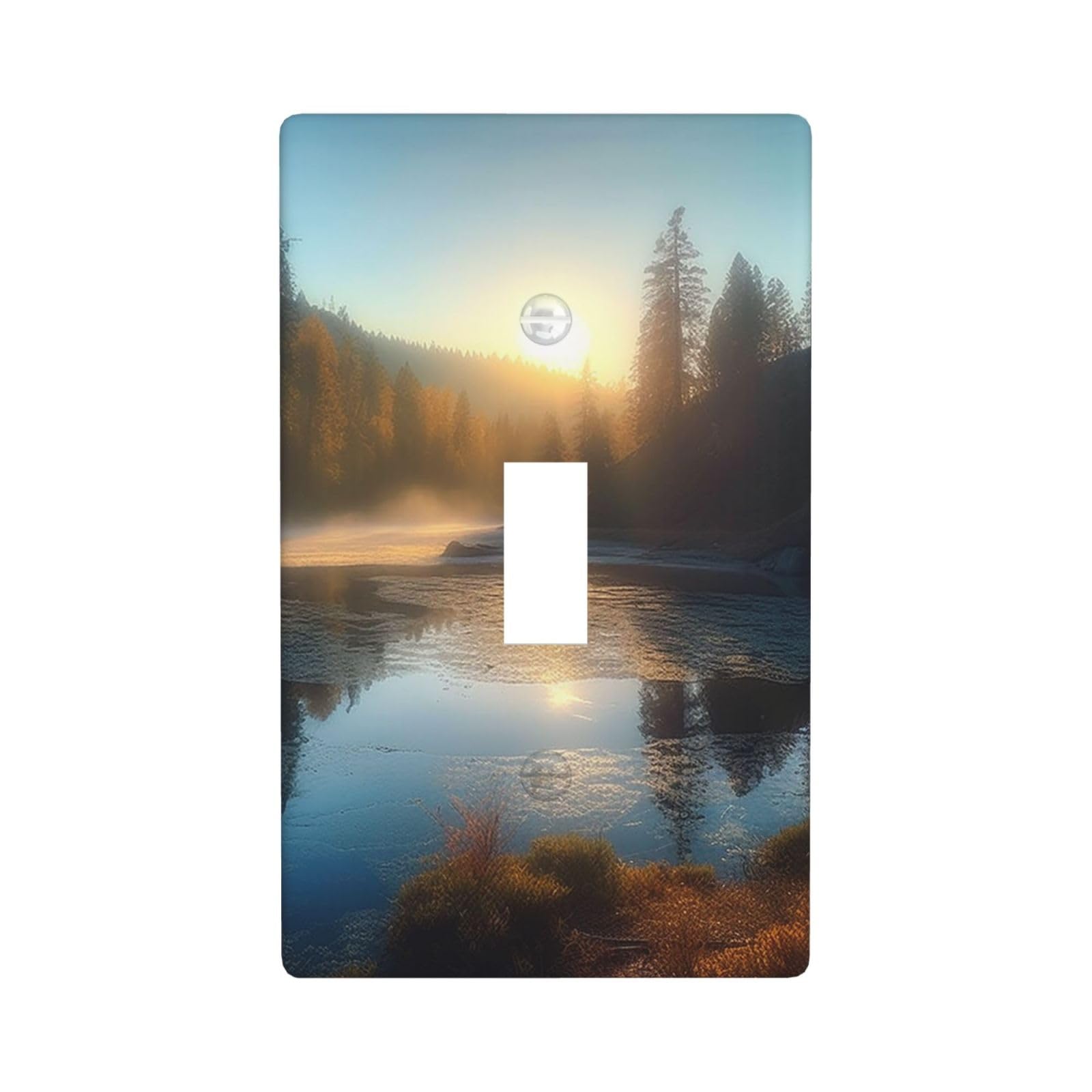 1-Gang Decorator Wall Plate Sunrise over mountain forest lake Light Switch Cover Single Toggle Receptacle Outlet Wall Plate 4.5" x 2.8" Wallplate Unbreakable Polycarbonate Outlet Faceplates Covers
