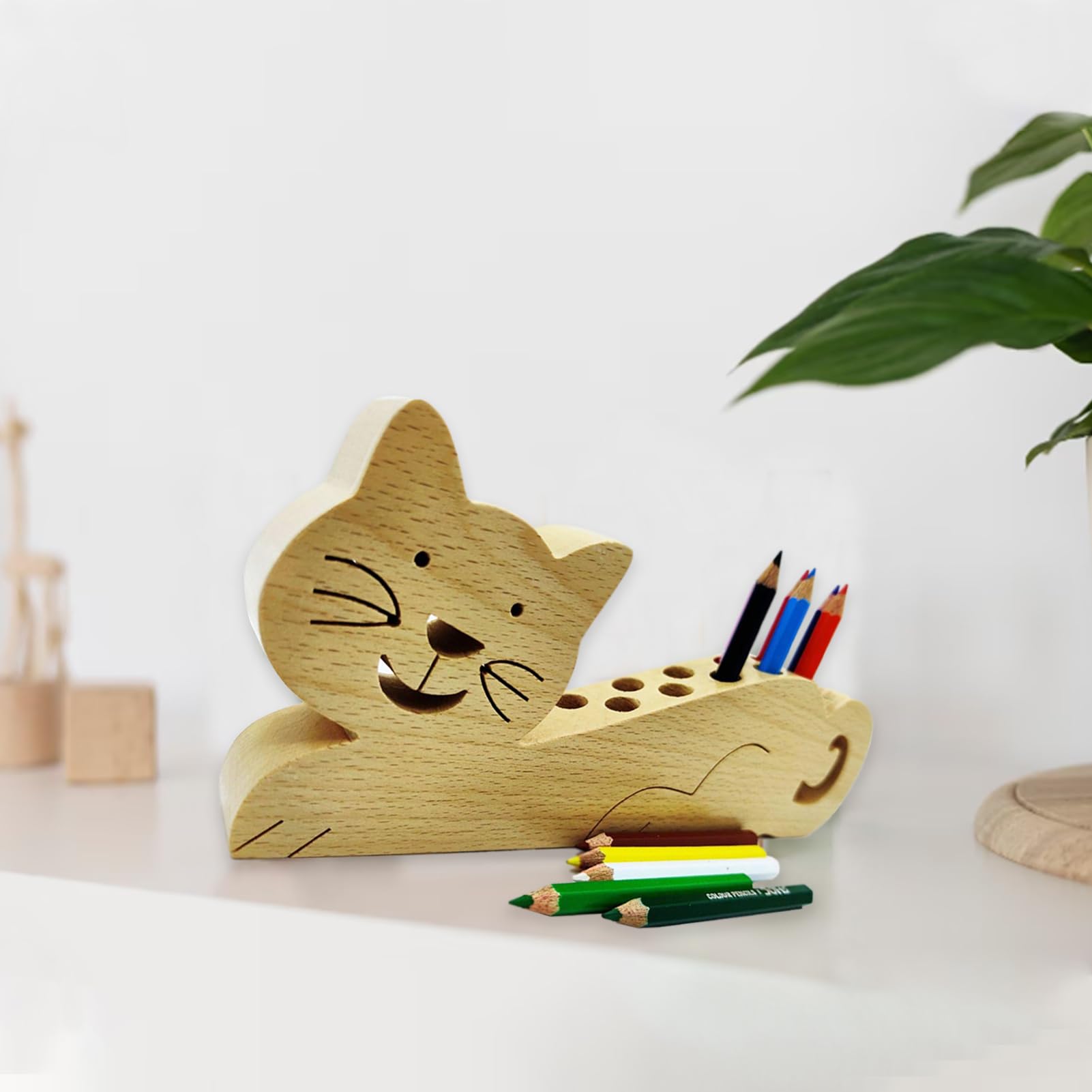 Porte Crayons Bois Montessori – 11 Compartiments Couleurs – 44.4x6x6.3 Cm – Pour Enfants, école, Maison, Atelier