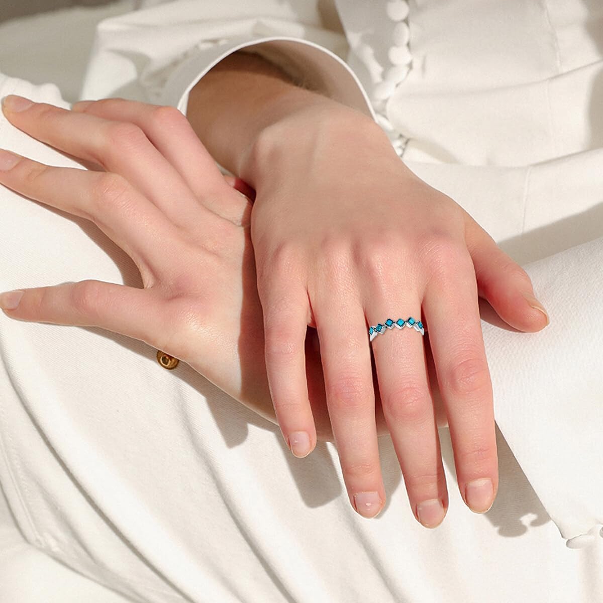 Natural Turquoise Rings 925 Sterling Silver Turquoise Gemstone Vintage Small Dainty RingBoho Western Jewelry Gifts for Women - Image 4