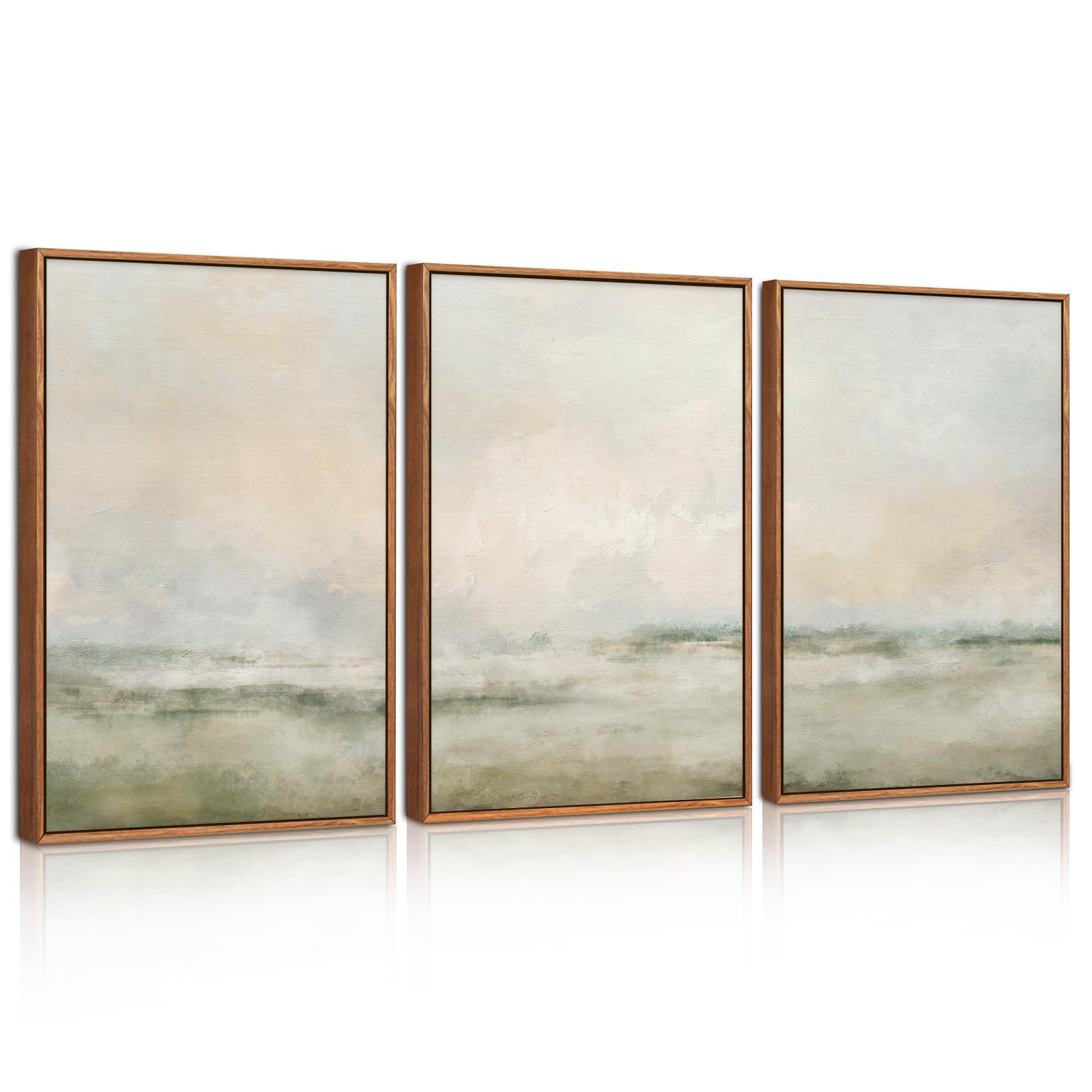 Celestdeco Beige Green Landscape Canvas Wall Art Watercolor Framed 30×40cm