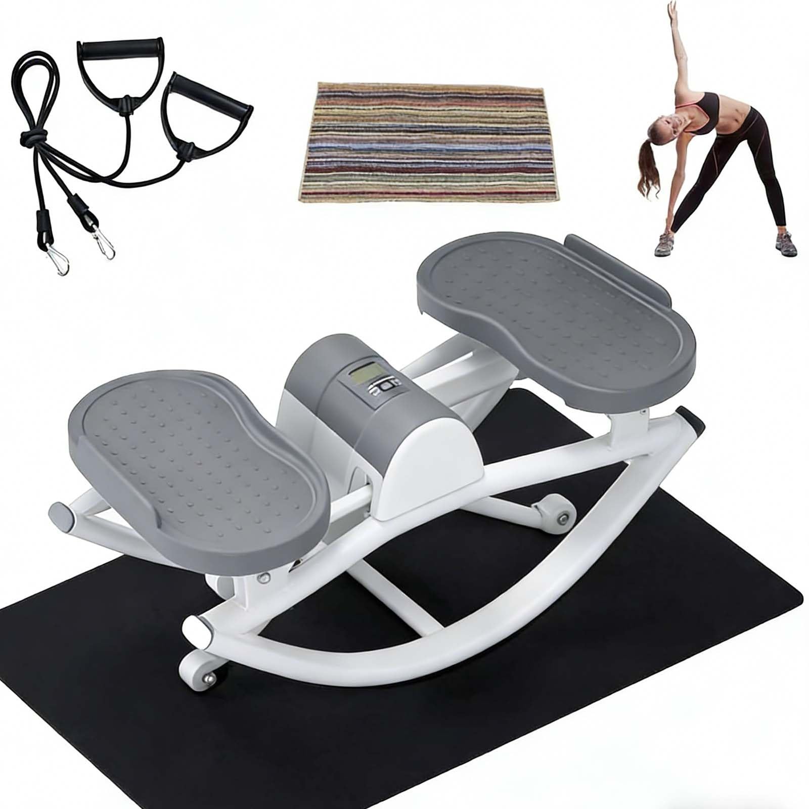 Stepper De Balanceo Lateral, Mini Stepper De Balanceo Lateral con Monitor Digital para Cardio Y Fuerza, Bajo Impacto, Kit Completo con Tapete Y Cuerda, Capacidad De 120 Kg