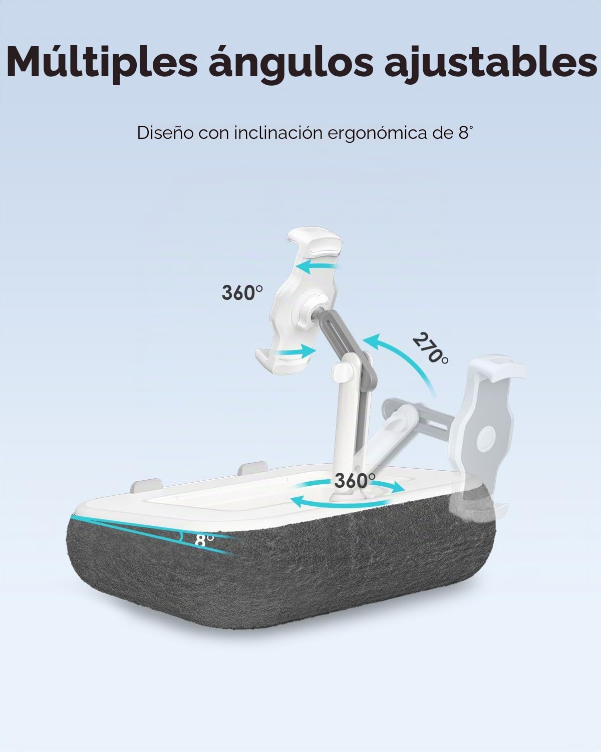 Viozon Soporte de almohada para tablet, soporte Kindle y escritorio de regazo, compatible con tabletas/teléfonos de 4.7 a 13 pulgadas y portátiles de 10 a 15 pulgadas, con soporte de silicona para