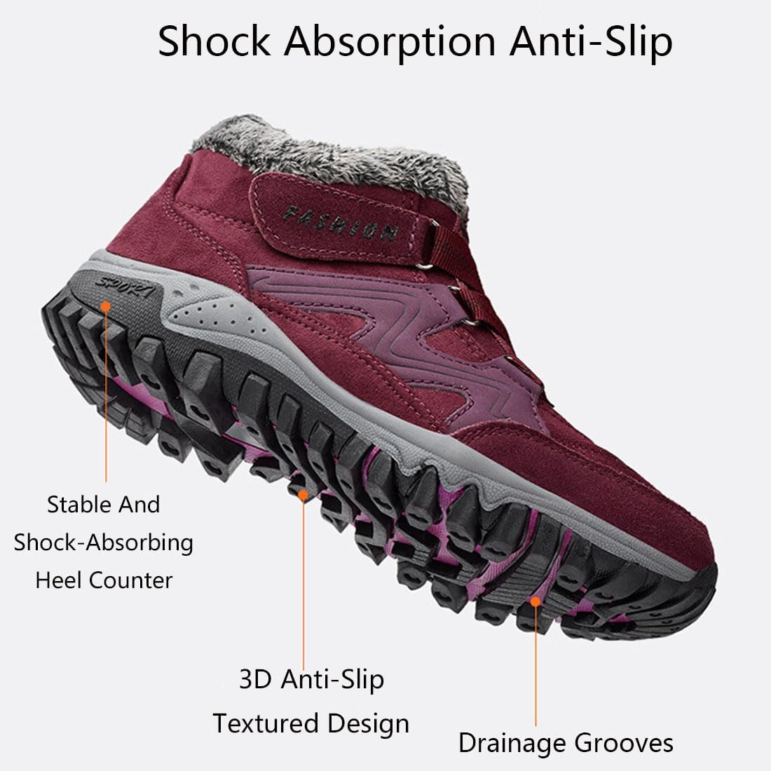 Orthopedic Boots, Waterproof Winter Warm Snow Shoes For Women Men, Non-Slip Outdoor Trekking Boots