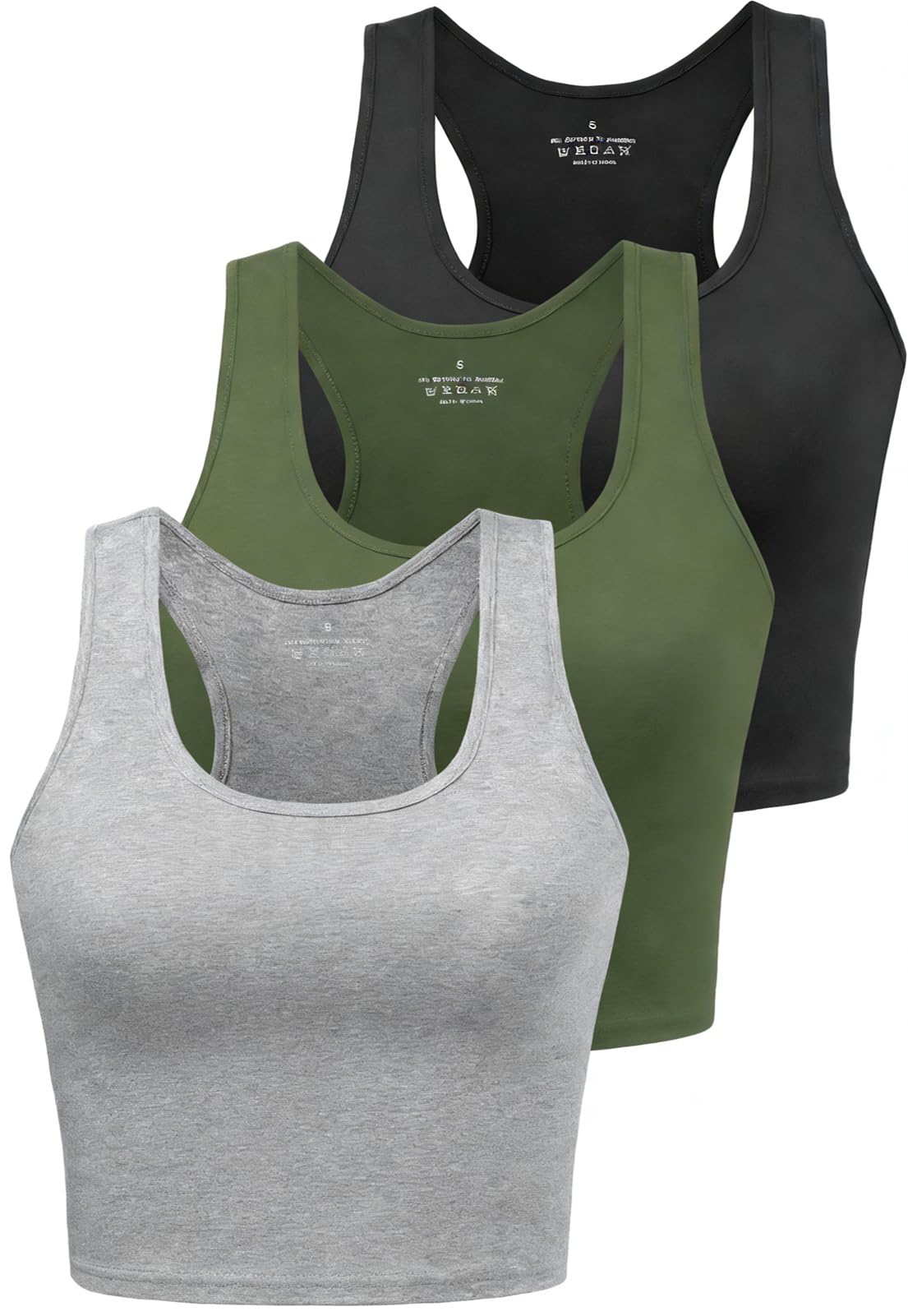 Sports Crop Tank Tops for Women Cropped Workout Tops Racerback Running Yoga Tanks Cotton Sleeveless Gym Shirts 3 Pack
