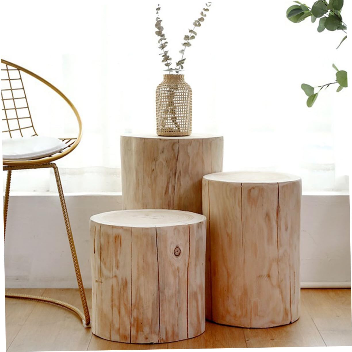 Praktischer Holzhocker aus Massivem Holz Multifunktionaler Sitzhocker und Trittleiter für Wohnzimmer und Garten Natürlicher Holztrittschemel in Beige 18-21cm Durchmesser 30cm Höhe