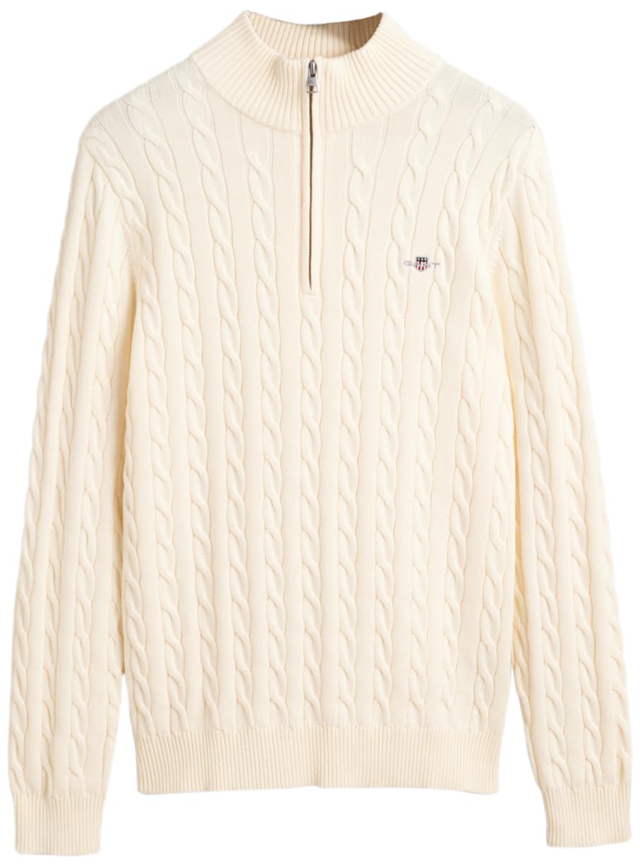 GANT Men's Cotton Cable Half Zip Pullover Sweater, Cream, XXXXXL