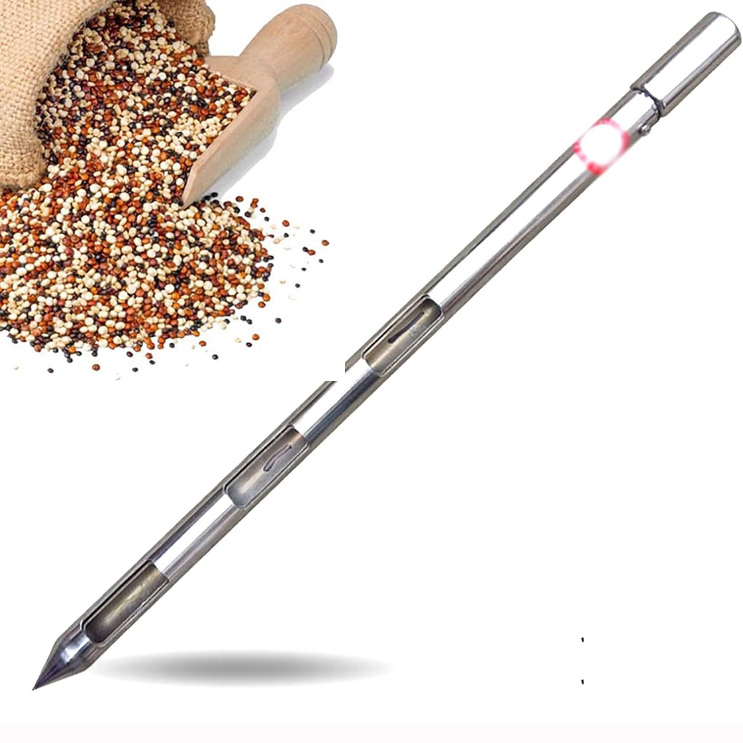 Campionatore di terreno con manico rotante, in acciaio inossidabile 201 antiruggine, design a doppio tubo, 25 mm × 0,5 m per grani in polvere, giardinaggio, cura del prato, uso del campo da golf