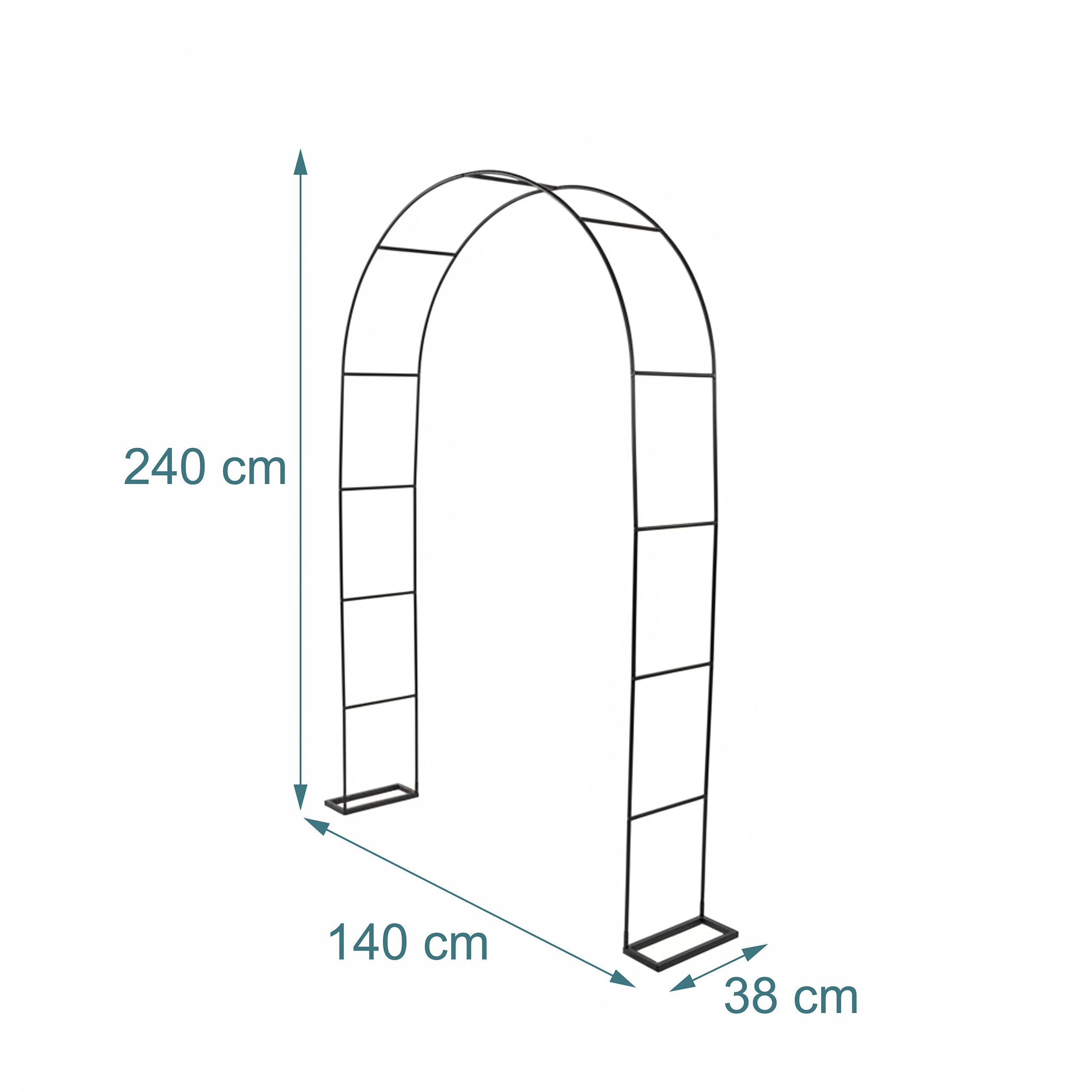 Relaxdays Arco da Giardino in Metallo per Rose e Piante rampicanti, Stabile, 240x140x38 cm, Nero