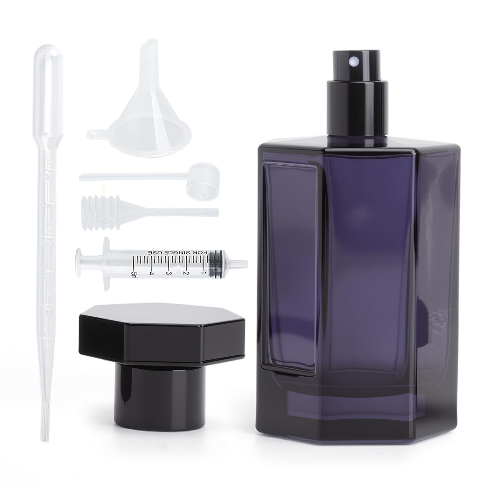 Przenośny rozpylacz do perfum 100 ml, do ponownego napełnienia, pusty, szklana butelka z rozpylaczem do perfum, wielokrotnego użytku, z pipetą i lejkiem, szczelny, do napełniania, czarny