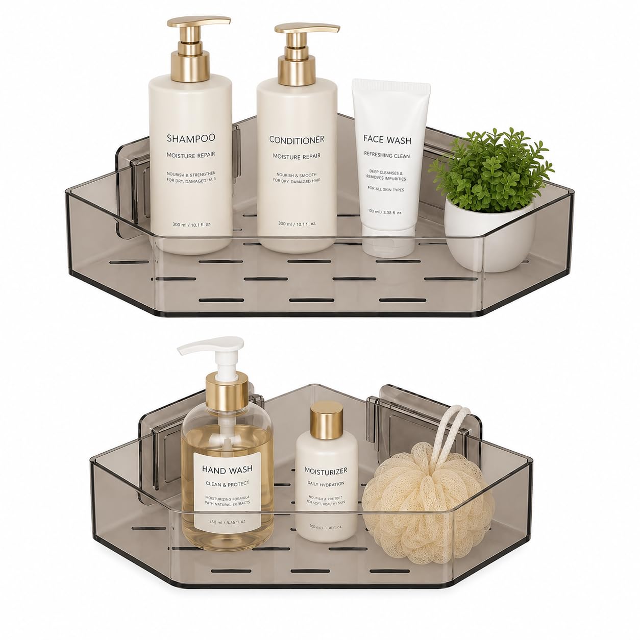 BRUVS Diamond Corner Bathroom Shelf Combo Pack of 2 | Wall Mounted Corner Rack | No Drill Installation | Self Adhesive Bathroom Organizer | Premium Arcylic | Bathroom Accessories | Showcase Corner-picture-20