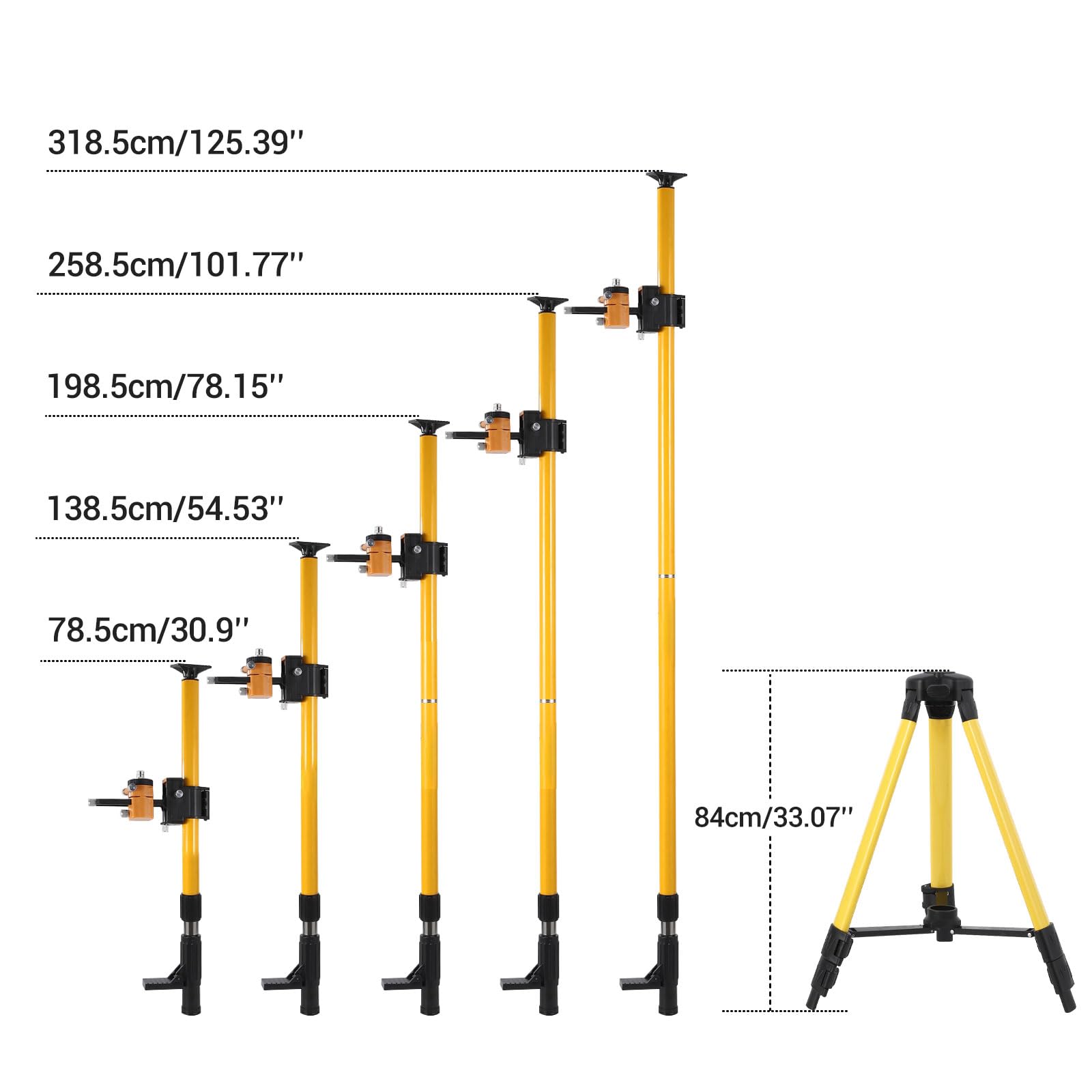 Garvee Trépied professionnel pour niveau laser – Barre horizontale et mât télescopique 3,7 m, hauteur réglable 19-33'', adaptateurs 1/4"-20 & 5/8"-11, aluminium robuste, pieds antidérapants – Montage