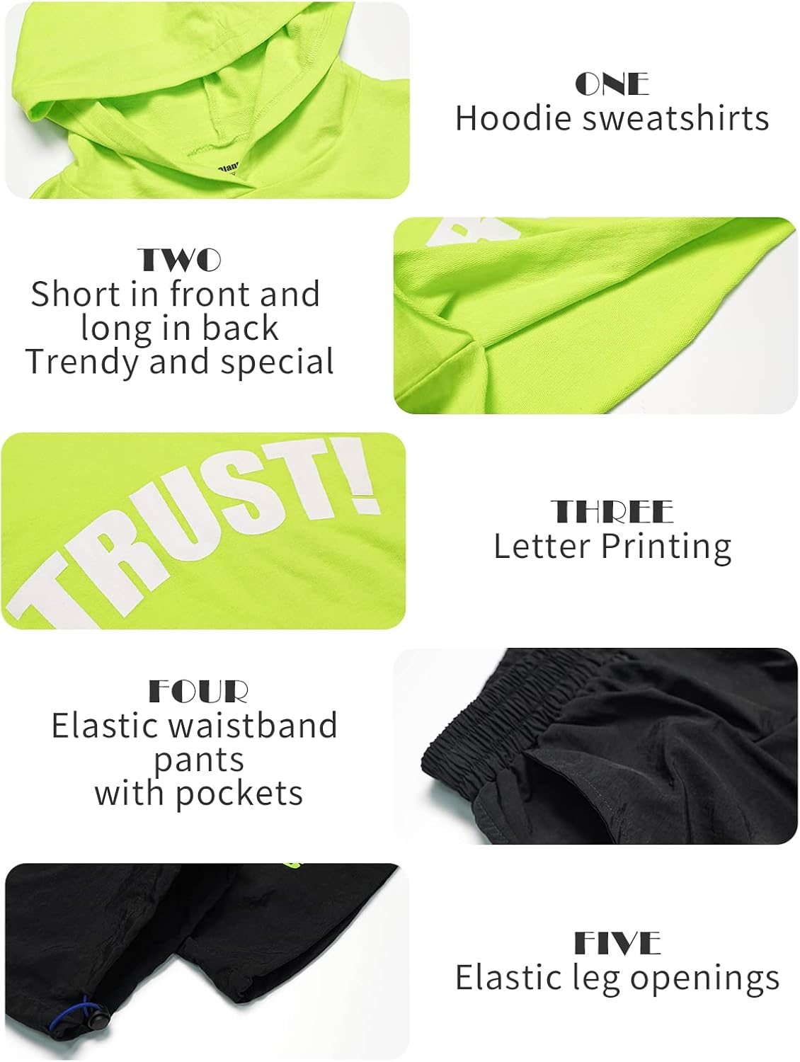 Girls' Hip Hop Costume 2 Piece Dance Outfits, Kids' Cropped Hoodie Joggers Pants Clothes Set - Image 5