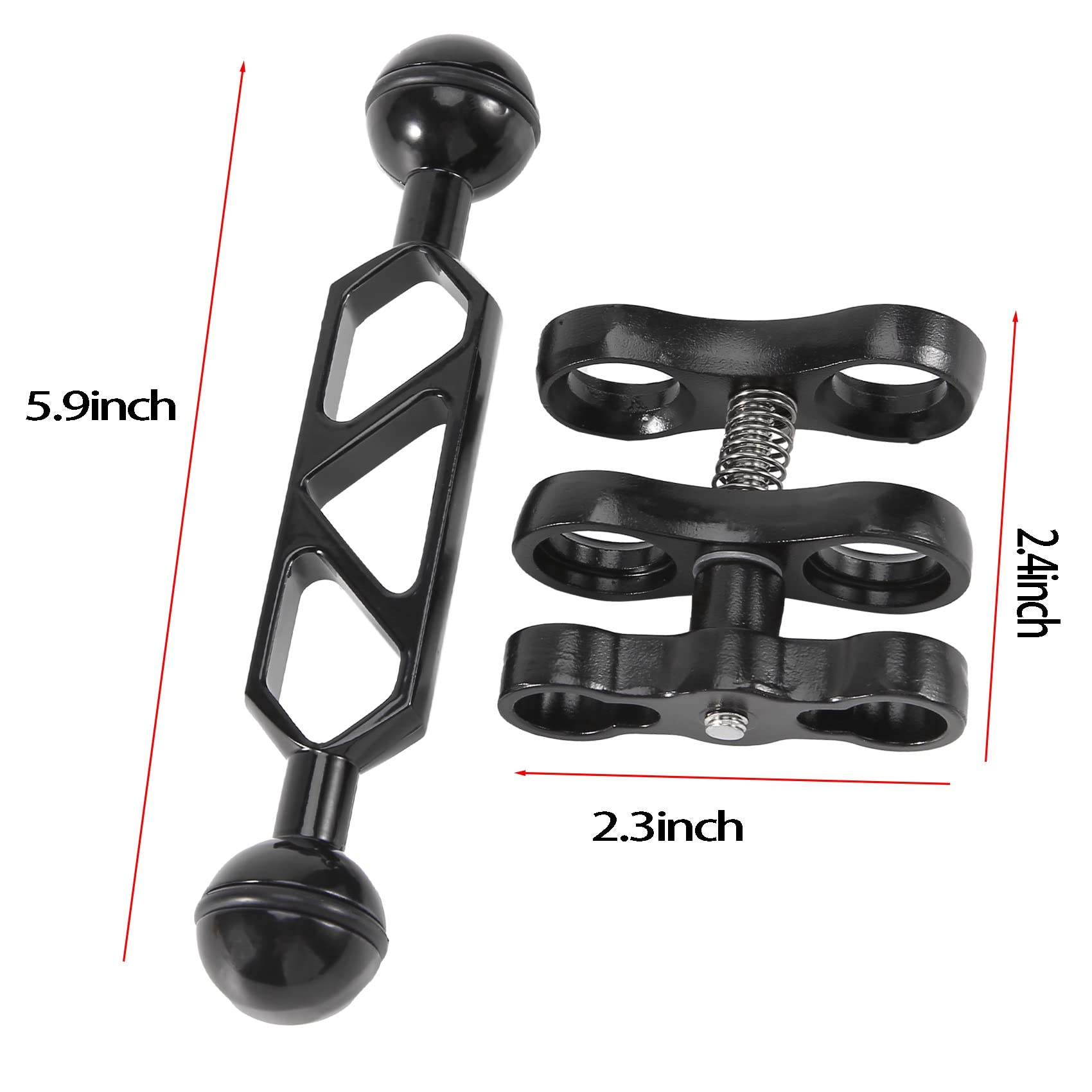Lampe de plongée en alliage d'aluminium Bras d'articulation à rotule double avec fixation pince papillon pour caméra sous-marine