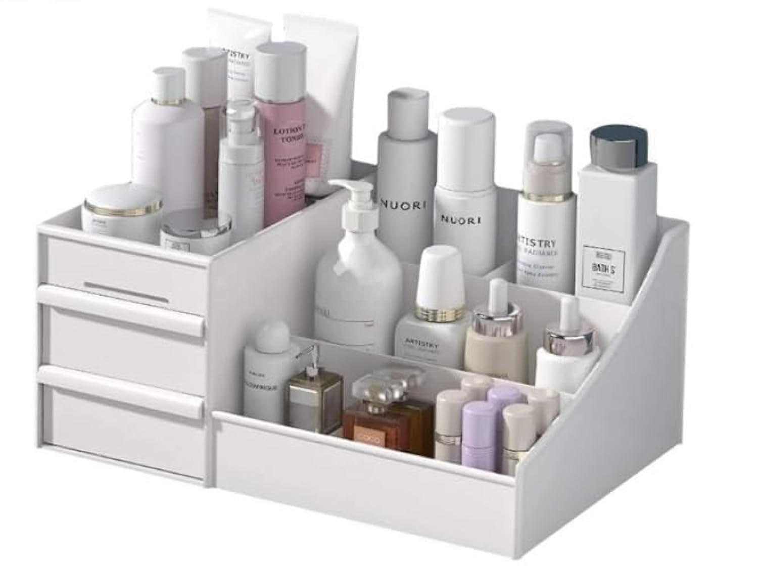 Makeup Organizer, Cosmetic Storage Box with Drawer for Bathroom, Countertop, Bedroom Dresser, Display Case for Lipsticks, Jewelry, Skincare, Brushes, Lotions, Toiletries, Vanity Box