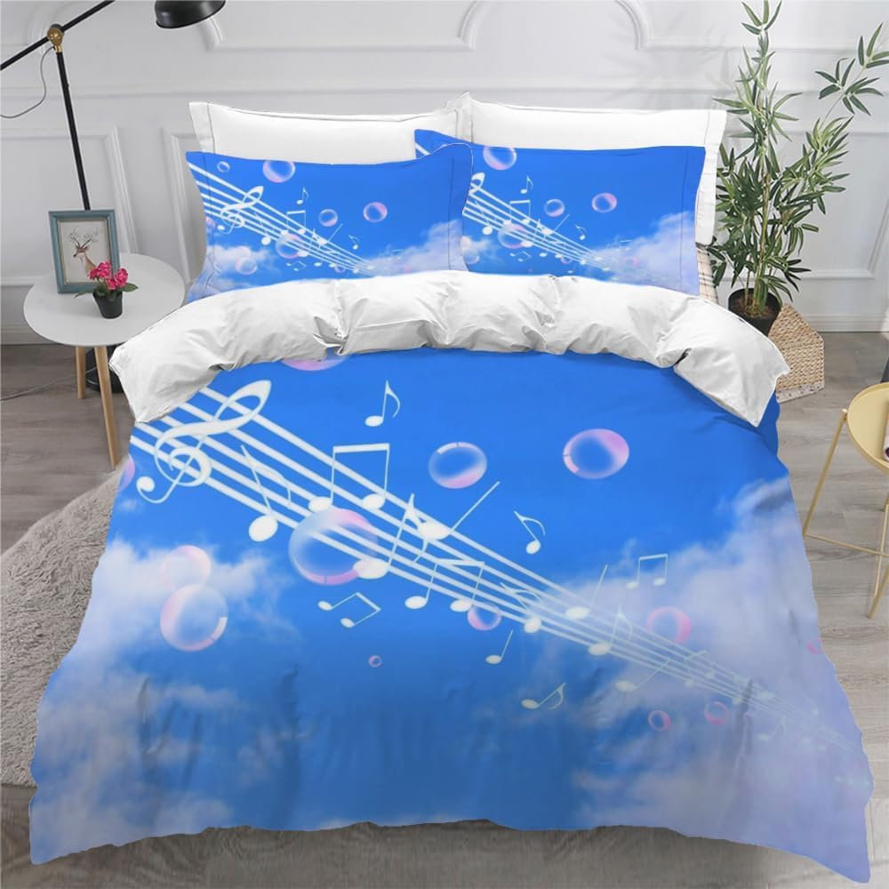 Funda Nordica Cama 105 Juvenil Notas Musicales Funda Edredon 200x200 Paisaje del Cielo 3D Fundas de Edredón Microfibra Suave Ropa de Cama de 3 Piezas con Cremallera y 2 Fundas de Almohada K-1510