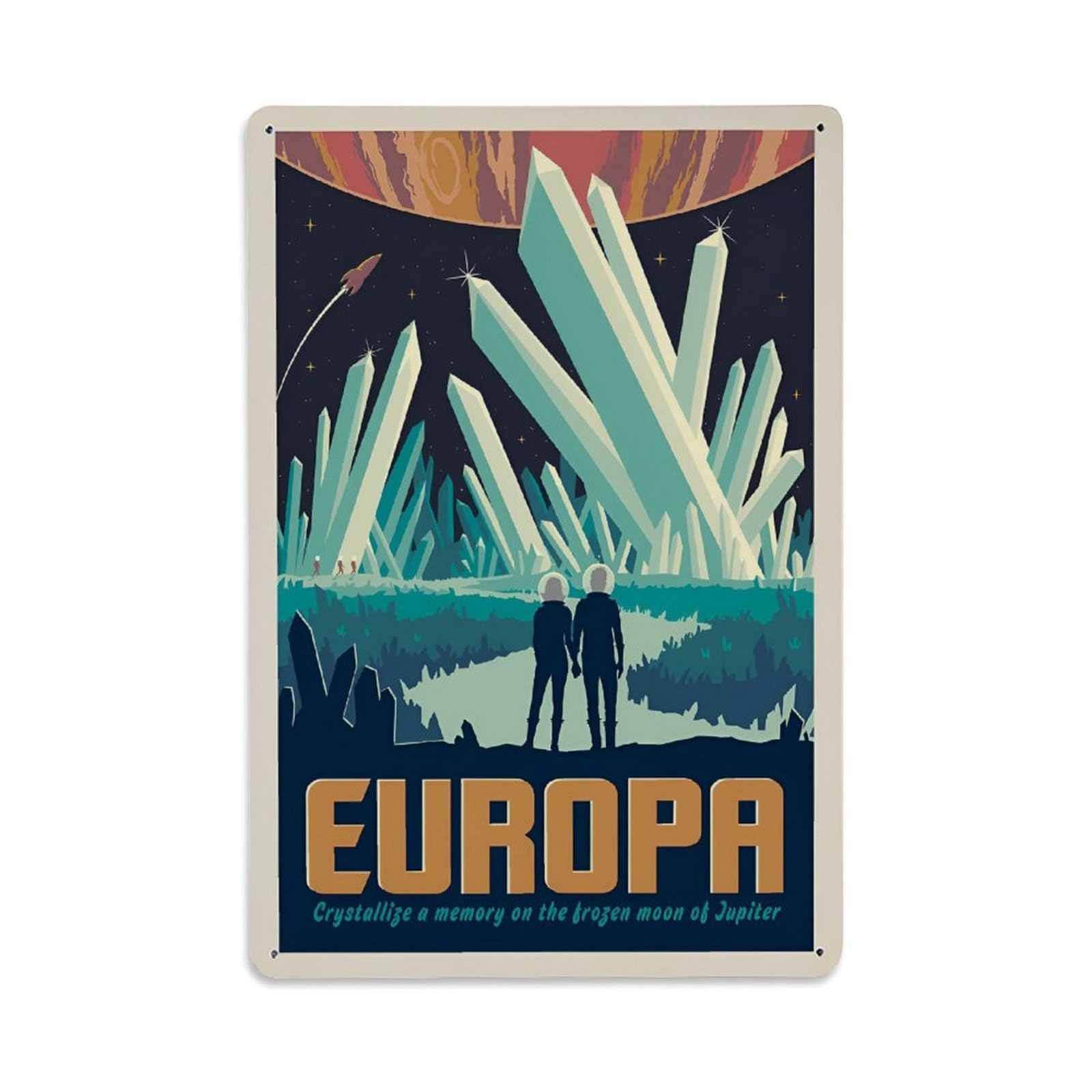 Vintage Space Poster Europa Crystal Fields Metal Tin Sign Wall Decor for Cafe, Club, Garden Metal Poster 8x12Inch