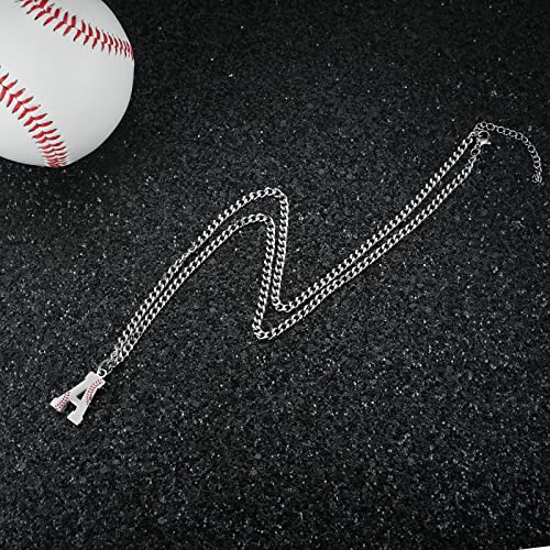AIAINAGI Baseball Initial A-Z Letter Necklace - Men's Baseball Charm Pendant in Stainless Steel Silver Chain, 22inch Personalized Gift3