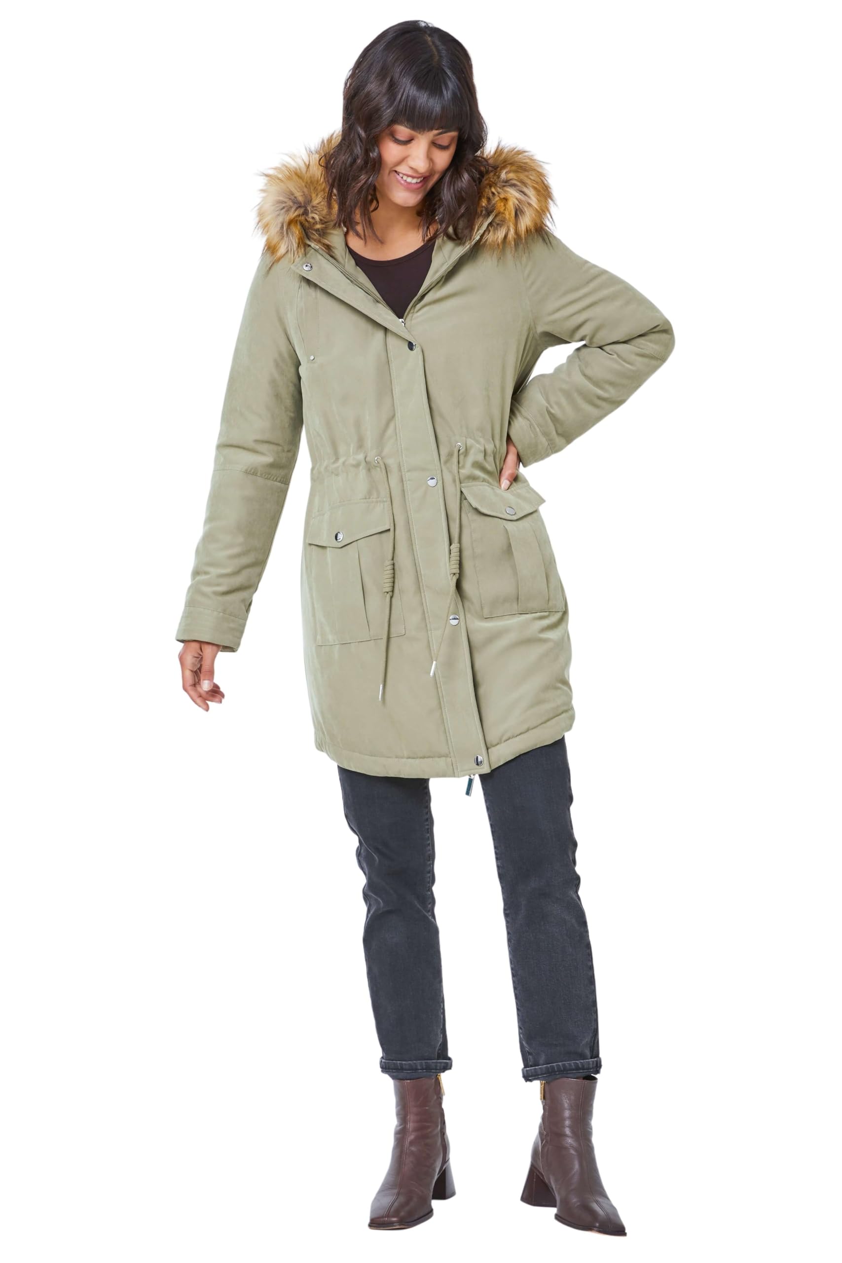 Roman Originals Coat with Faux Fur Hood for Women UK Ladies Autumn Jacket  Winter Parka Waterproof Rainproof Windproof Lined Fitted Casual Smart Hooded