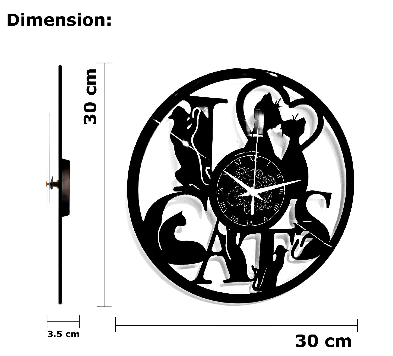 Instant Karma Clocks Orologio Da Parete Con Coppia Di Gatti Stilizzati – Realizzato Su Disco In Vinile Autentico – Design Artistico Per Amanti Dei Gatti, Regalo Originale - 2