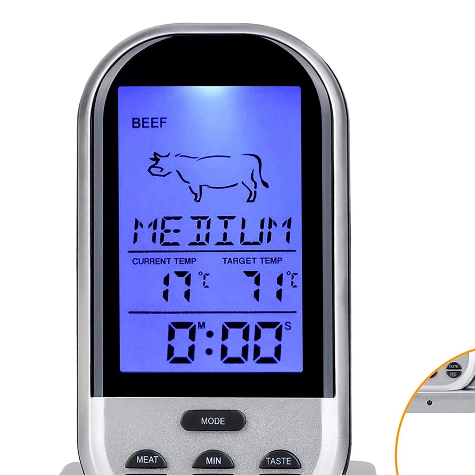 Termómetro de carne inalámbrico, Termómetro de cocina digital LCD Bluetooth Termómetro inalámbrico remoto BBQ BBQ Grill Herramientas de cocción a domicilio con alarma de temporizador