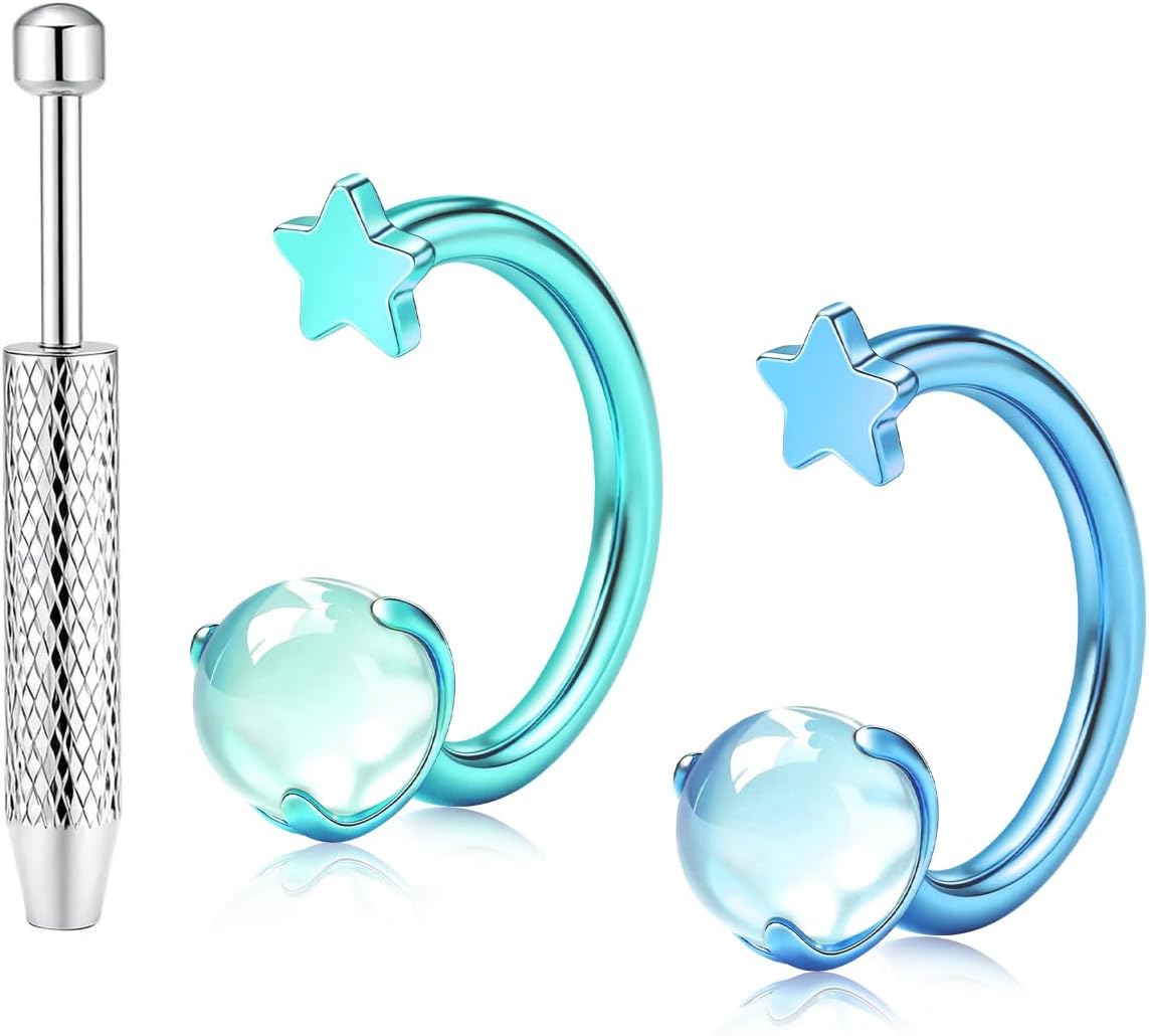 2PCS G23 Titanium Septum Rings 16G with Ball Grabber Tool - Internally Threaded Horseshoe Nose Ring 6/8/10mm for Women Men Hypoallergenic Cartilage Helix Tragus Earring Hoops Piercing Jewelry