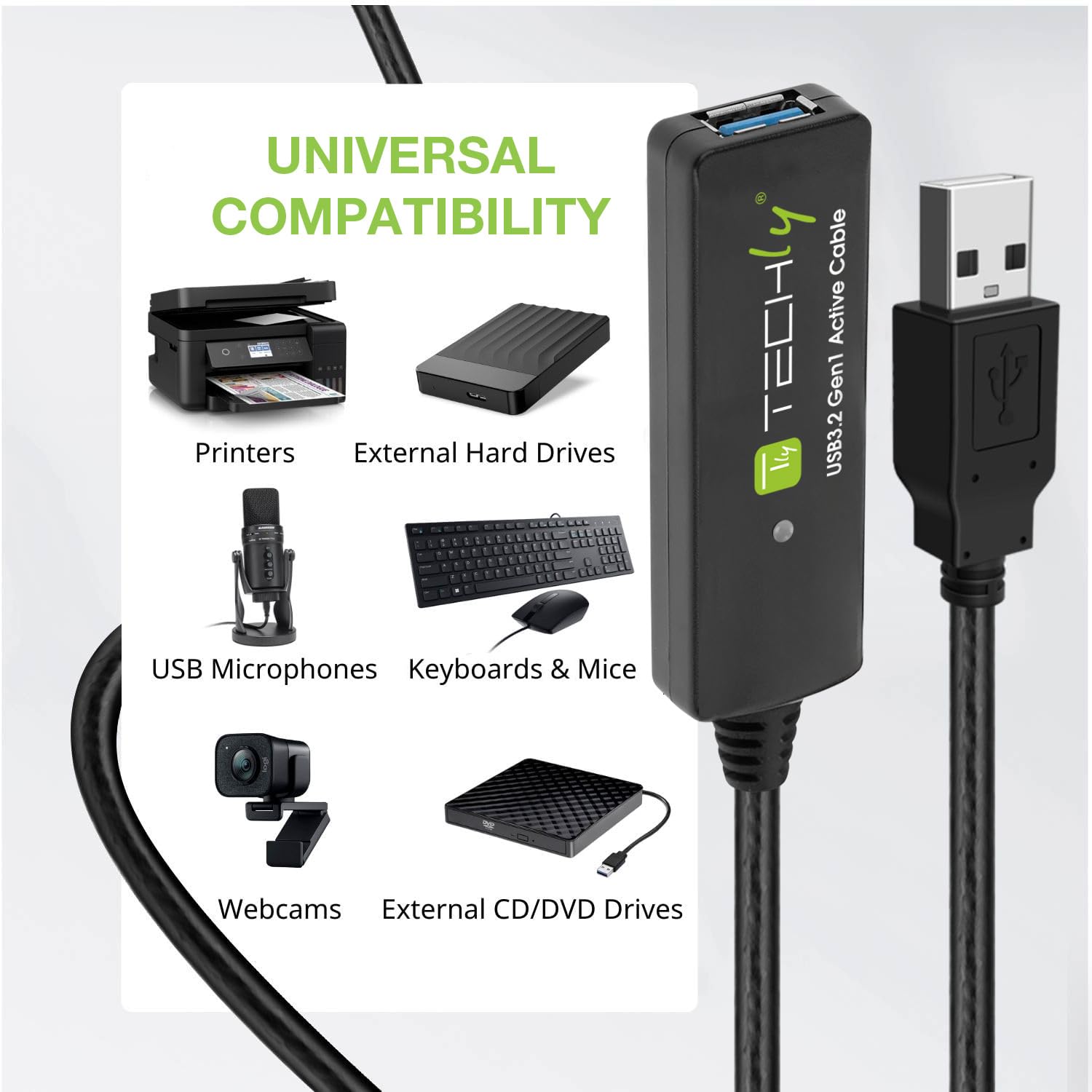 Techly 368000 Cavo Prolunga Attivo USB3.2 SuperSpeed+ Estensore di Segnale 10m Nero Nero