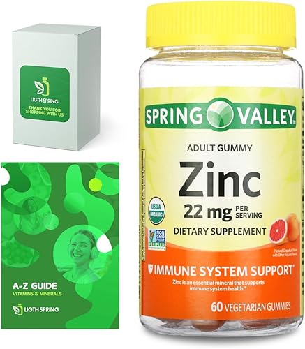 Spring Valley - Gomitas de zinc, 22 mg de sabor a pomelo, 60 unidades de suplemento de zinc para apoyo al sistema inmunológico, paquete con