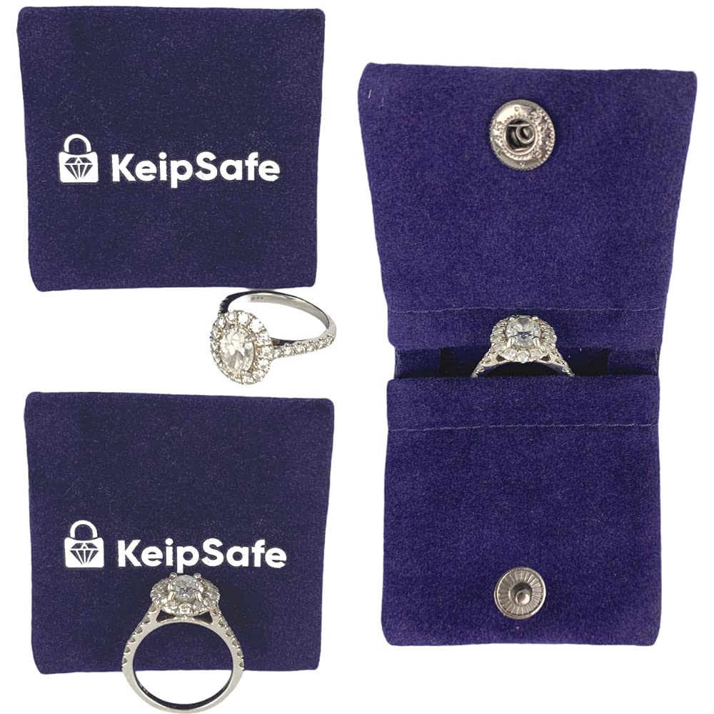 KeipSafe Wedding Ring Case Protector | Pouch to Safely Hold Engagement Ring, Earings, Necklace, or Any Jewelry for Travel or Gym Workout (Blue)