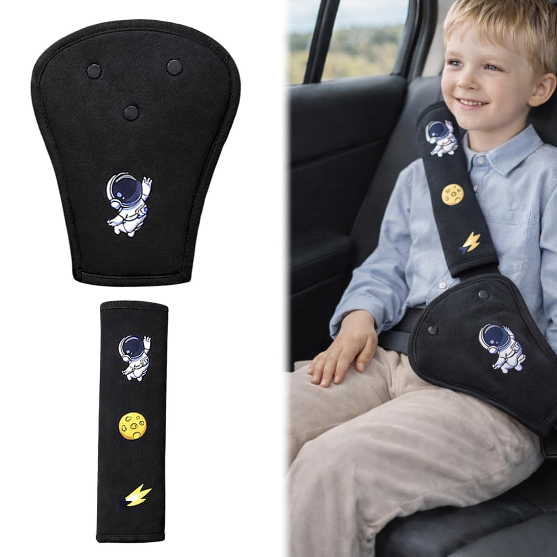 UYVPAER 2 Stück Gurtpolster Kinder Set, Hochwertiges Abnehmbar Gurtpolster Auto Kinder, Universal Verstellbares Auto Sicherheitsgurt Schulterpolster Gürtelkissen Schutzkissen(A)