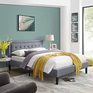Mornington Upholstered Platform Bed | Headboard and Metal Frame with Wood Slat Support | Grey, Queen - coolthings.us