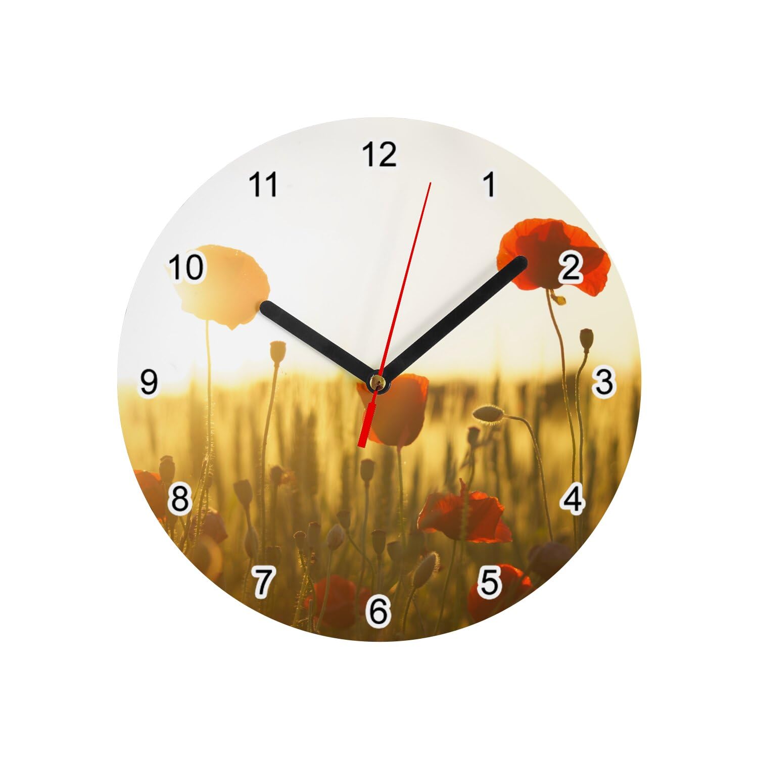 Horloge nature coquelicot en verre pour salon lumineux et zen
