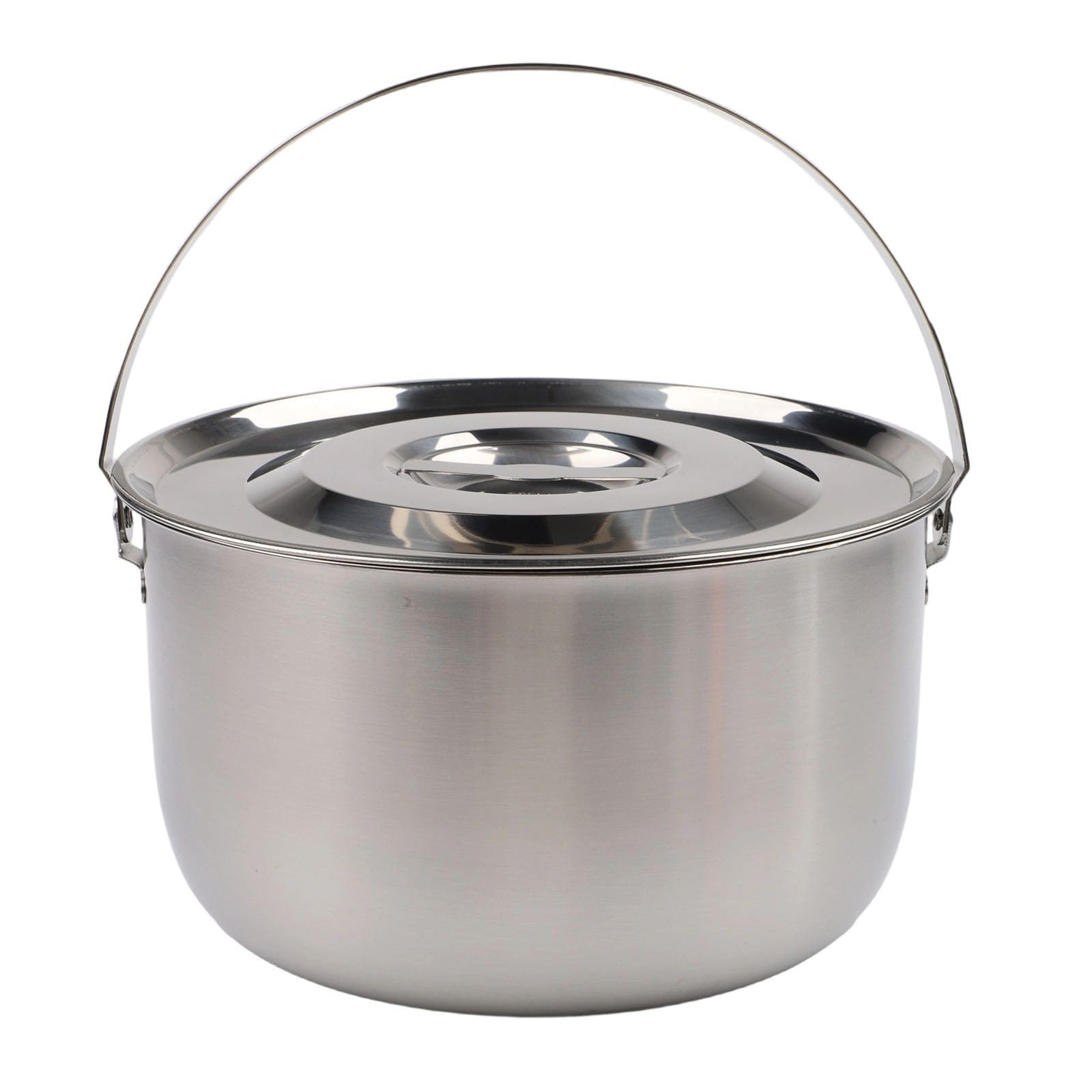 Whychstore Olla de camping de acero inoxidable, cacerola de cocina al aire libre con tapa y asa para senderismo, picnic, hogar, cocina, 1,4 L