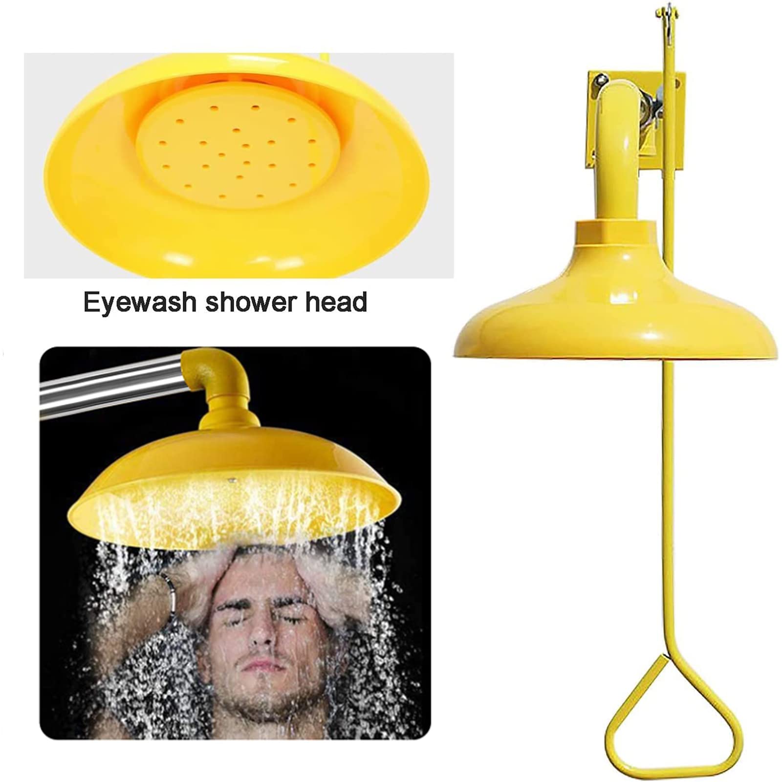 Estación de Lavado de Ojos de Emergencia montada en la Pared Amhuui, Cabezal de Ducha de Emergencia de Acero Inoxidable con Recubrimiento ABS, (tamaño: 270 x 500 x 140 mm)
