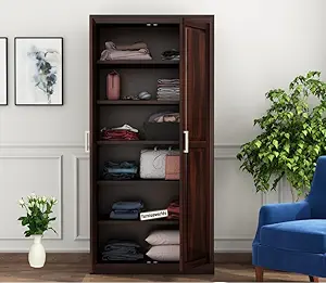 Wood World Furniture Sheesham Wood Wardrobe with 2 Door and 6 Shelves Storage for Bedroom Wooden Almirah for Clothes for Living Room Bedroom Home, Solid Wood Furniture (Walnut Finish)
