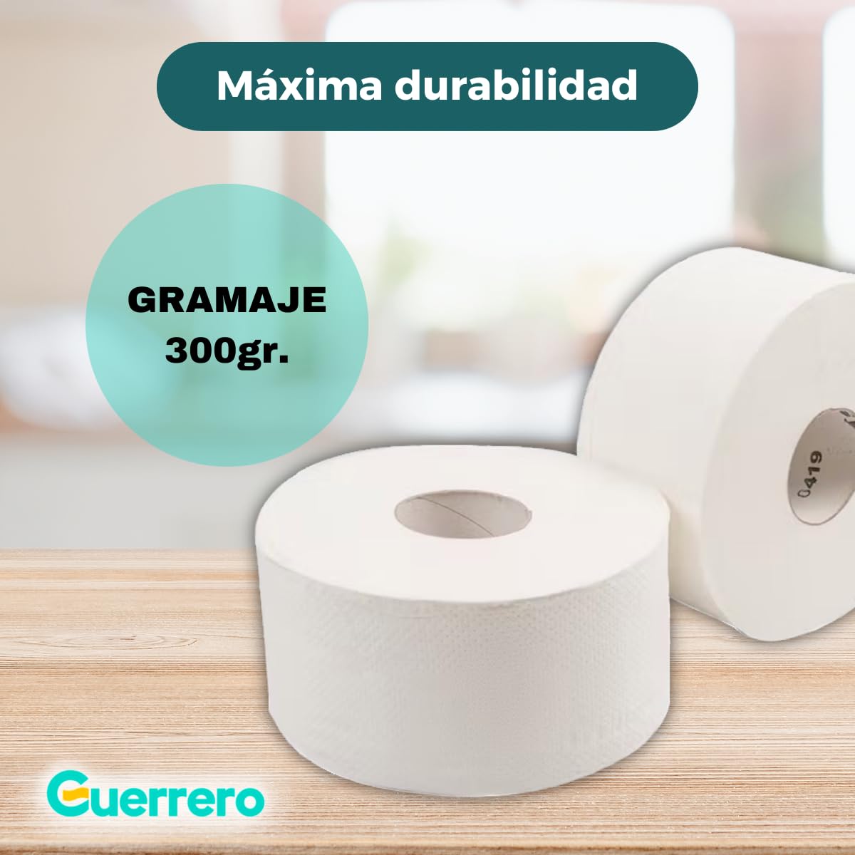 Papel Higiénico Industrial Pasta Laminado - 18 Rollos de Papel WC Laminado 2 Capas - Papel de Baño con 390 servicios y 120m por Rollo
