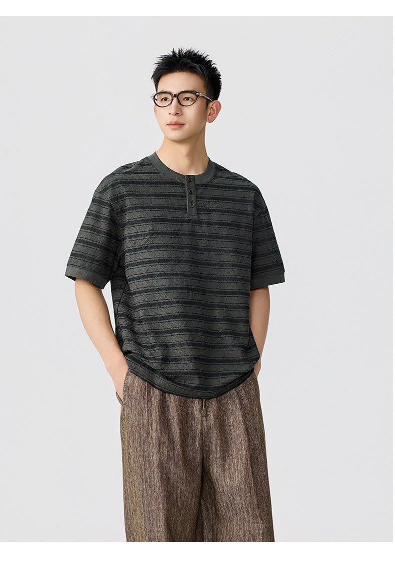 Męska koszulka vintage Henley letnia koszulka z krótkim rękawem na co dzień praca dojazdy do pracy