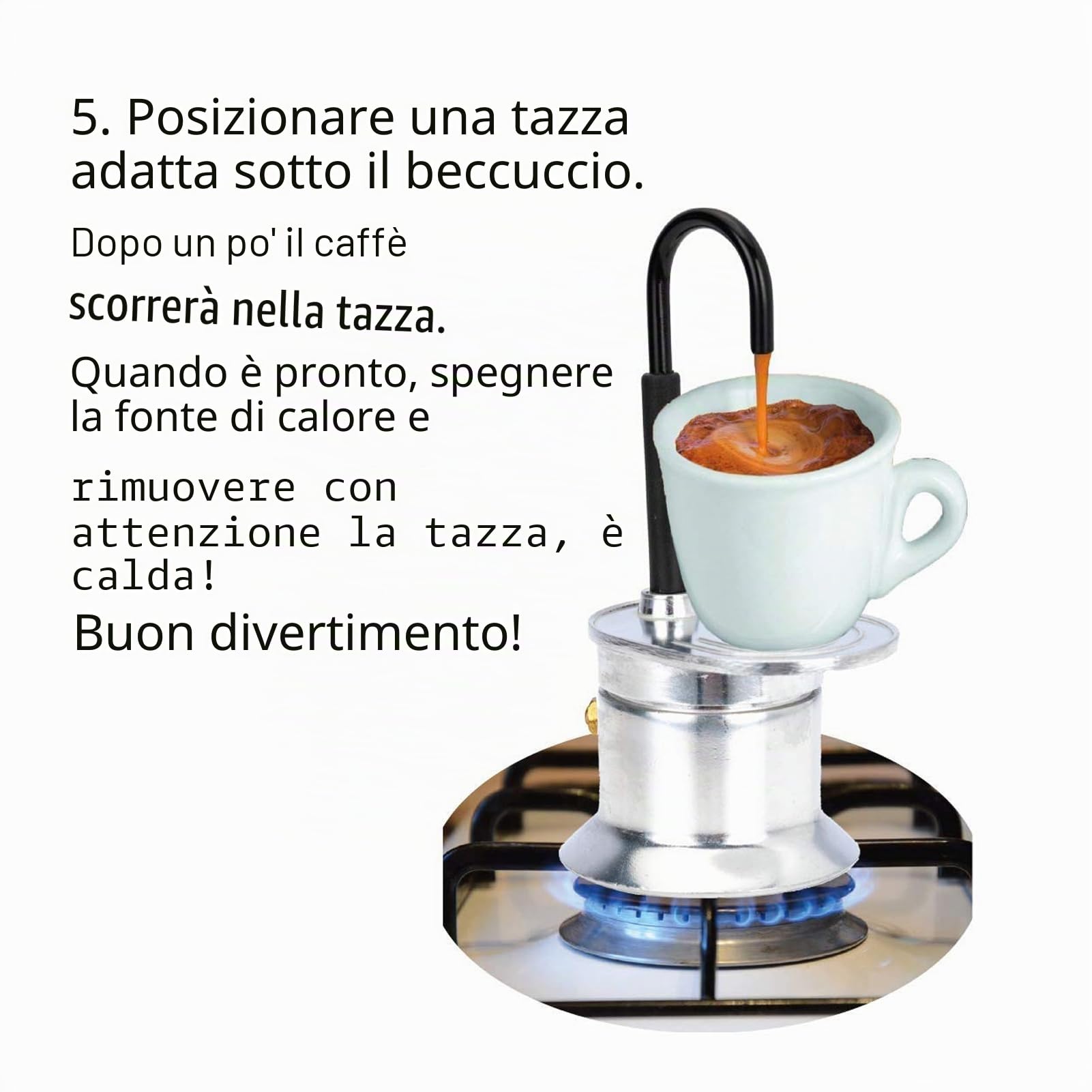 Caffettiera italiana a becco singolo 1 tazza 50 ml in lega di alluminio per piano cottura esterni