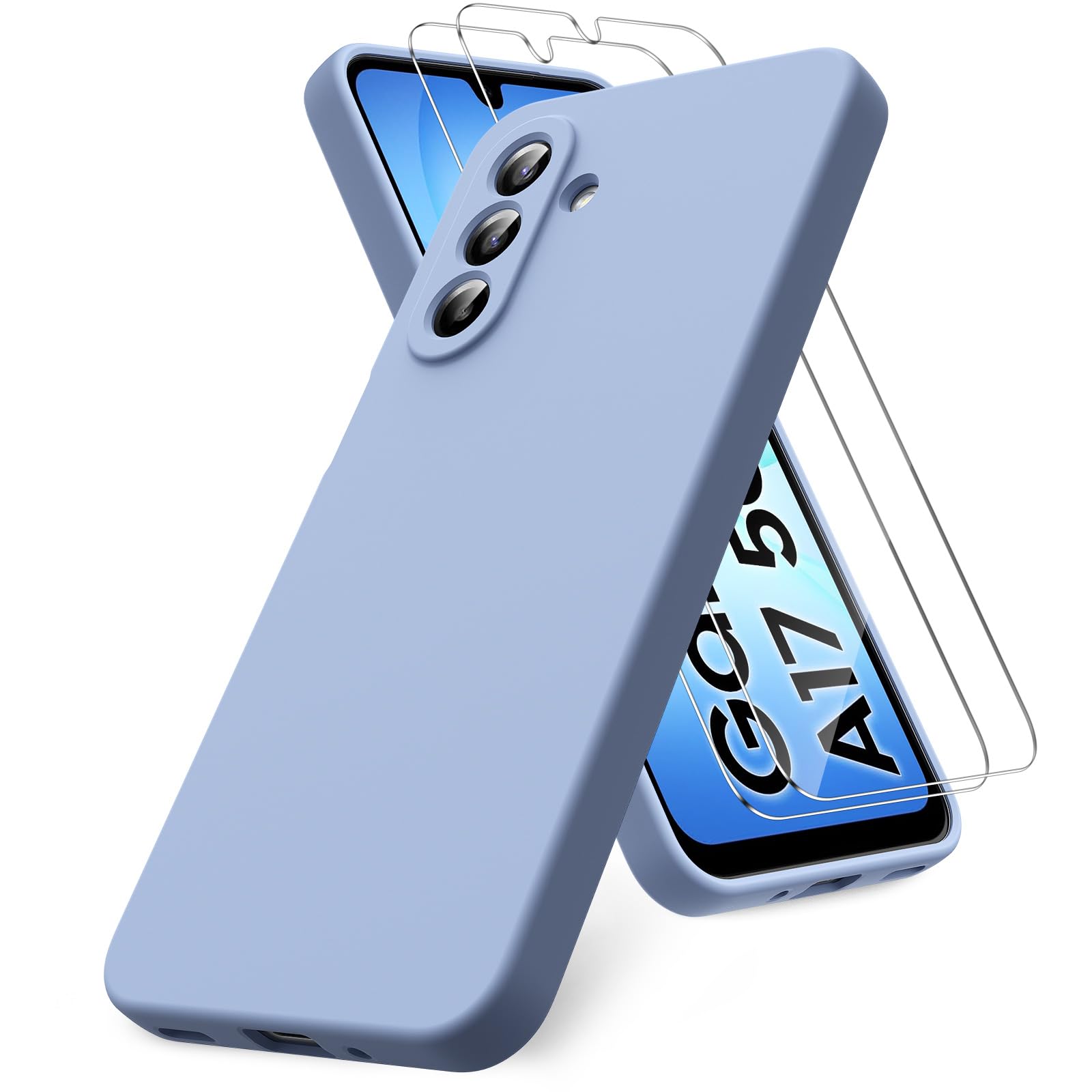 Vansdon Handyhülle kompatibel mit Samsung Galaxy A37 5G Hülle, 2 Stück Panzer Schutz Glas, weiche TPU Flüssigsilikonhülle, stoßfestem Gummi Silikongel Fall-Taupe