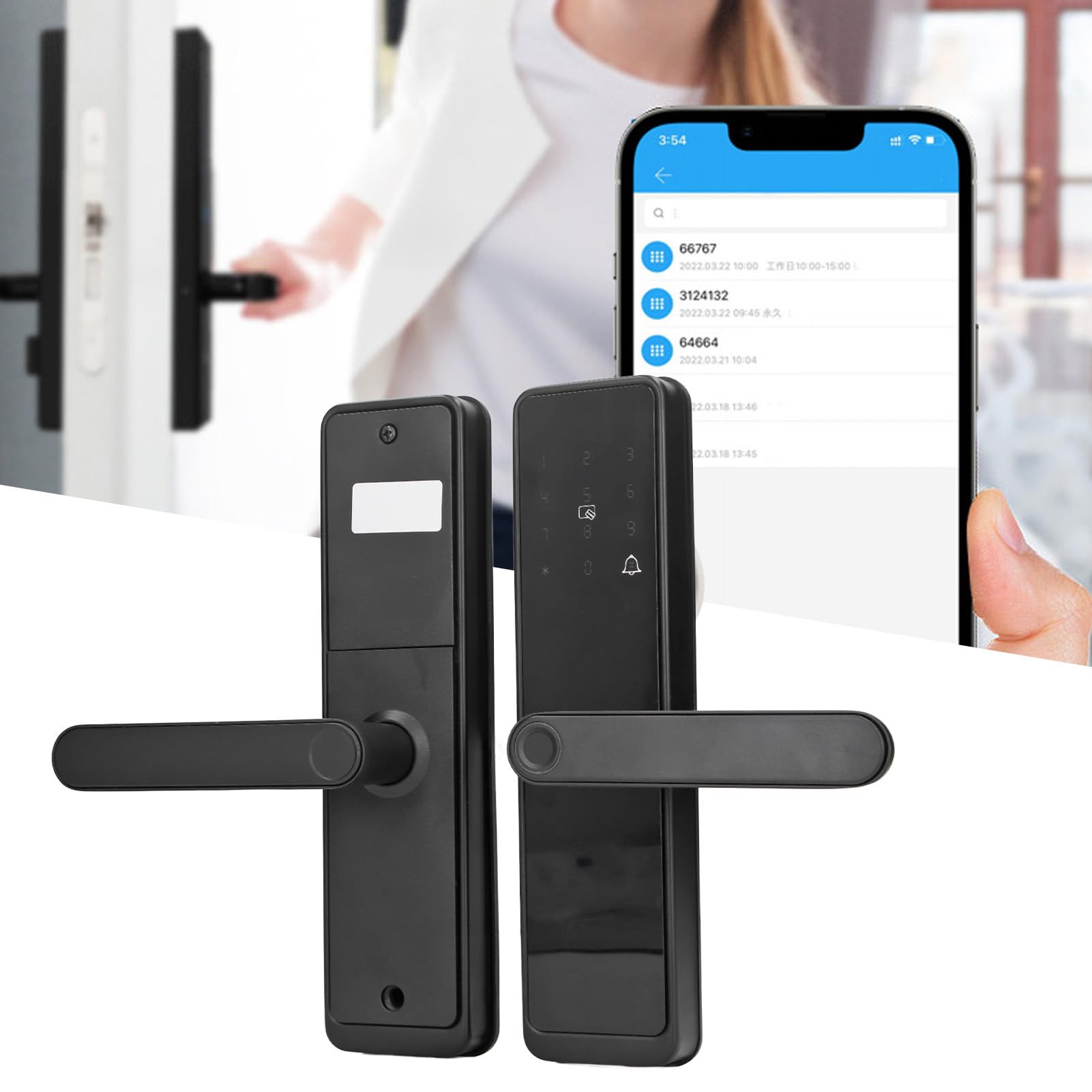 Serrure de Porte D'entrée sans clé, Serrure Intelligente de Porte Digitales Mot de Passe Carte IC clé Antivol APP Contrôle Serrure D'entrée pour la sécurité à Domicile