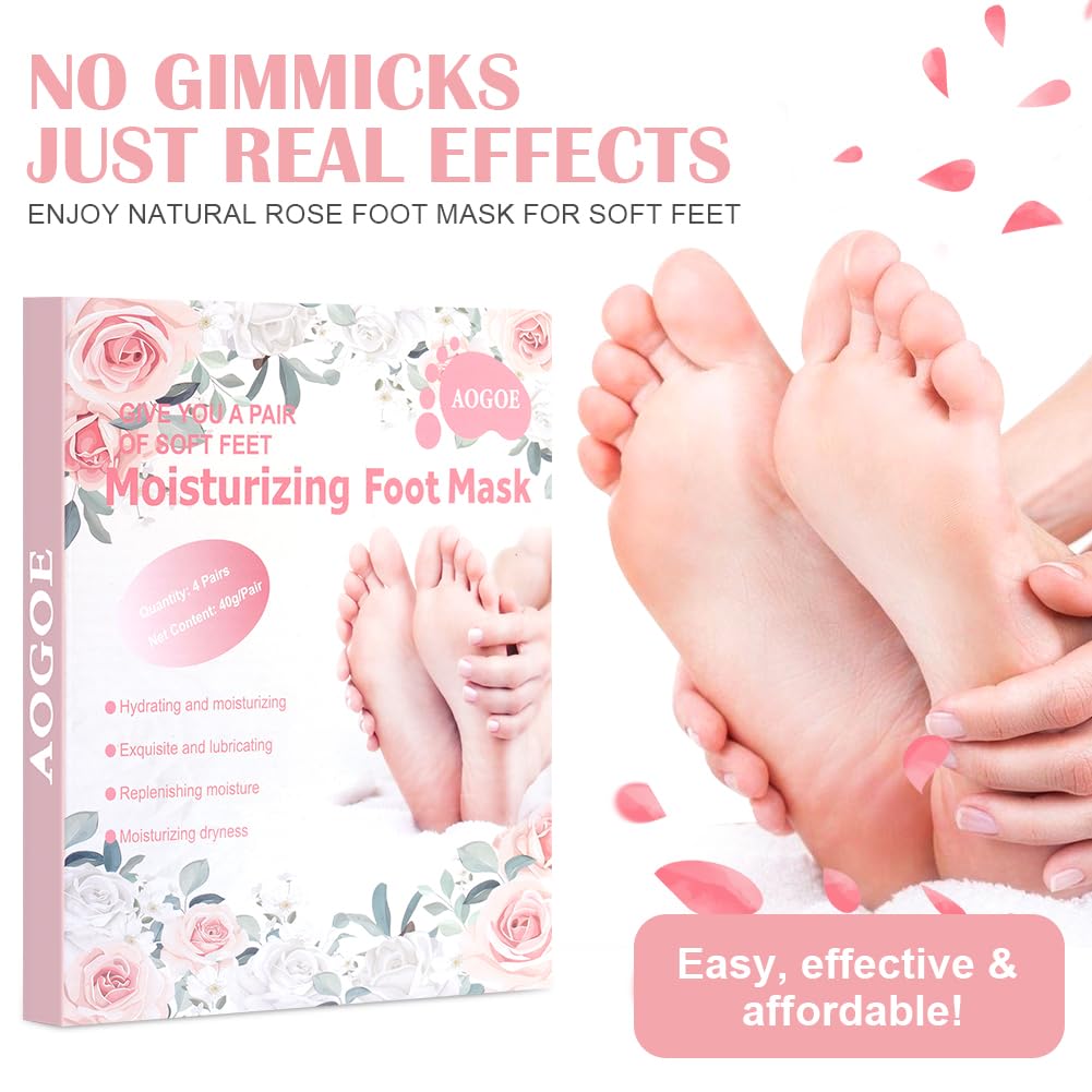 Maschera Piedi Idratante, 4 Paia Maschera Piedi ad Azione Idratante e Rigenerante, Calzini Idratanti per Riparazioni Cutanee Secche Invecchiamento Cracked Heels, per Piedi Lisci e Morbidi
