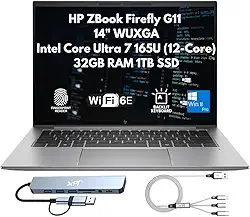 HP ZBook Firefly G11 AI Ready Business Laptop 2025, WUXGA de 14 polegadas (1920 x 1200), Intel Core Ultra 7 165U de 12 núcleos, RAM DDR5 de 32 GB, SSD de 1 TB, leitor de impressão digital, câmera IR