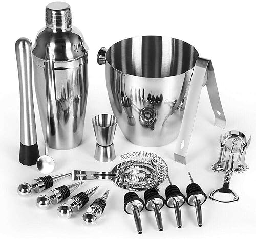 VBSQ - Juego de 16 barras de acero inoxidable para coctelera, coctelera, mezclador de bebidas, kit de coctelera, kit de coctelera, accesorios de