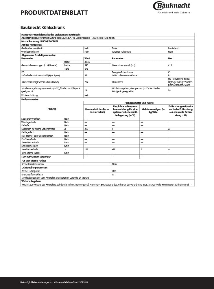 Bauknecht KGDNF 20CD IN Kühl-Gefrierkombination freistehend, 415 Liter, Dual Cool Total NoFrost, FreshShield, Smoothfit, Edelstahloptik