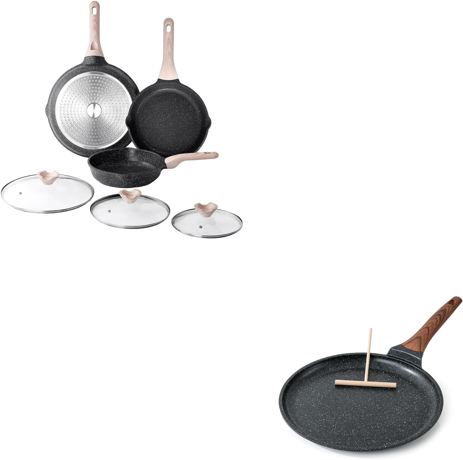 Kordisen Crepe Pan Nonstick, 12 Inch Dosa Pan with Spreader, Granite Coating Comales Para Tortillas Pancake Pan, Flat Pan for Stove Top, Induction Compatible, PFOA Free