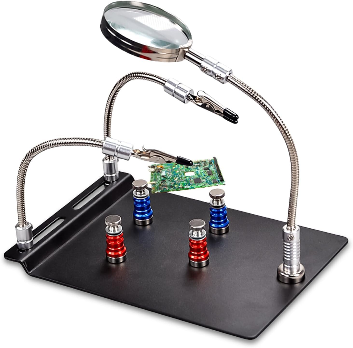 Dritte Hand Löten, Magnetische helfende Hand mit 4 PCB-Säulen Lötstation Helfende Hand mit 3X Lupe Löt-Leiterplattenhalter-Werkzeug für Lötarbeiten Elektronik Reparatur von Schmuck, Handwerk Entlöten