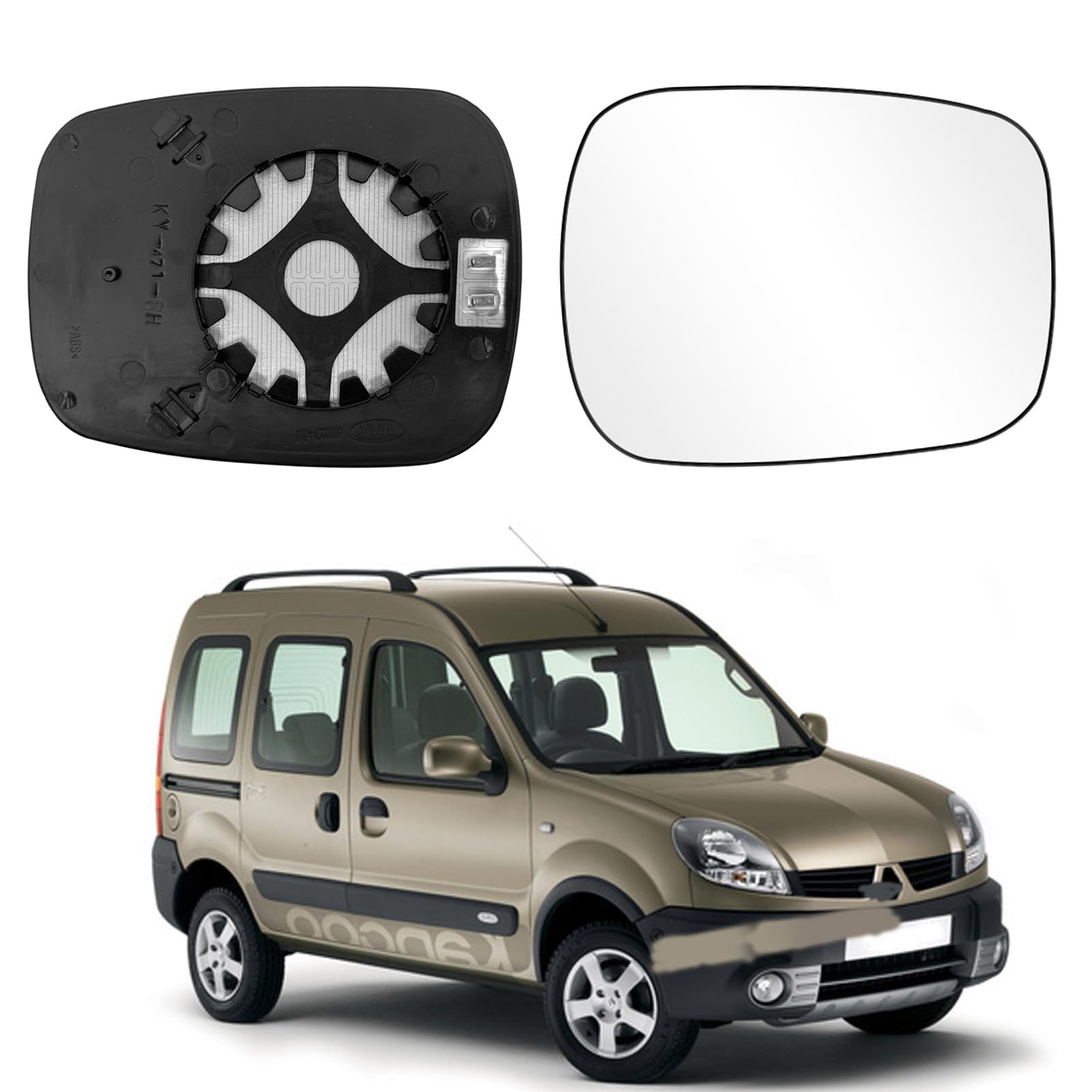 1PCS pour Renault Kangoo I Vitre Rétroviseur Chauffant 2004-2009 | Miroir Rétroviseur Kangoo 1 Verre Retroviseur 2004 2005 2006 2007 2008 2009 Vitre Retro Kangoo I(Universel Gauche/Droit)