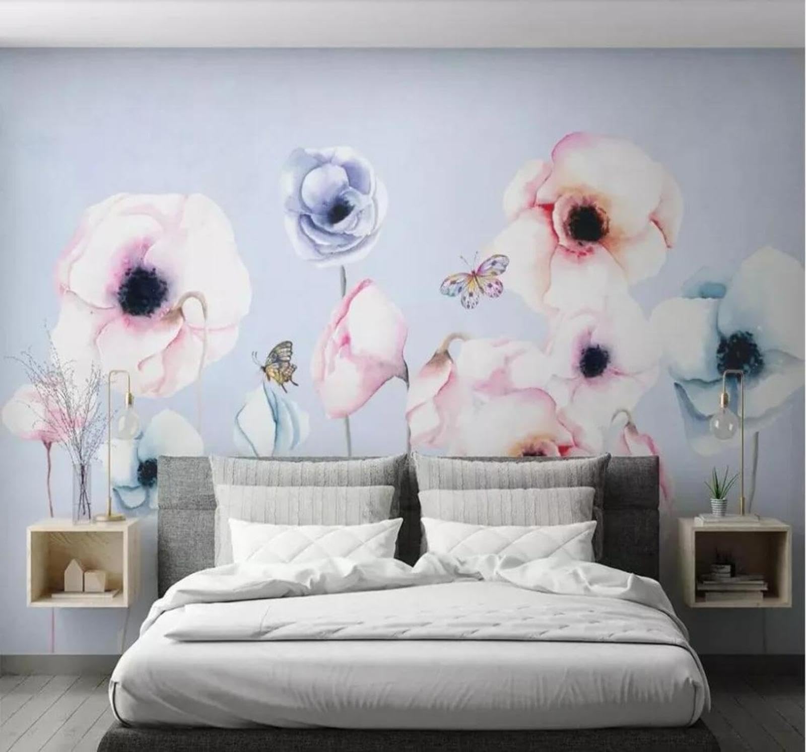 Tzxztt 350Cm×256Cm(B×H) Fresh Ethereal Beautiful Hand Drawn Floral Modern 3D Wallpaper Premium Textured Silk Neutral Tones Material Ideal For Living Room Bedroom-350Cm×256Cm