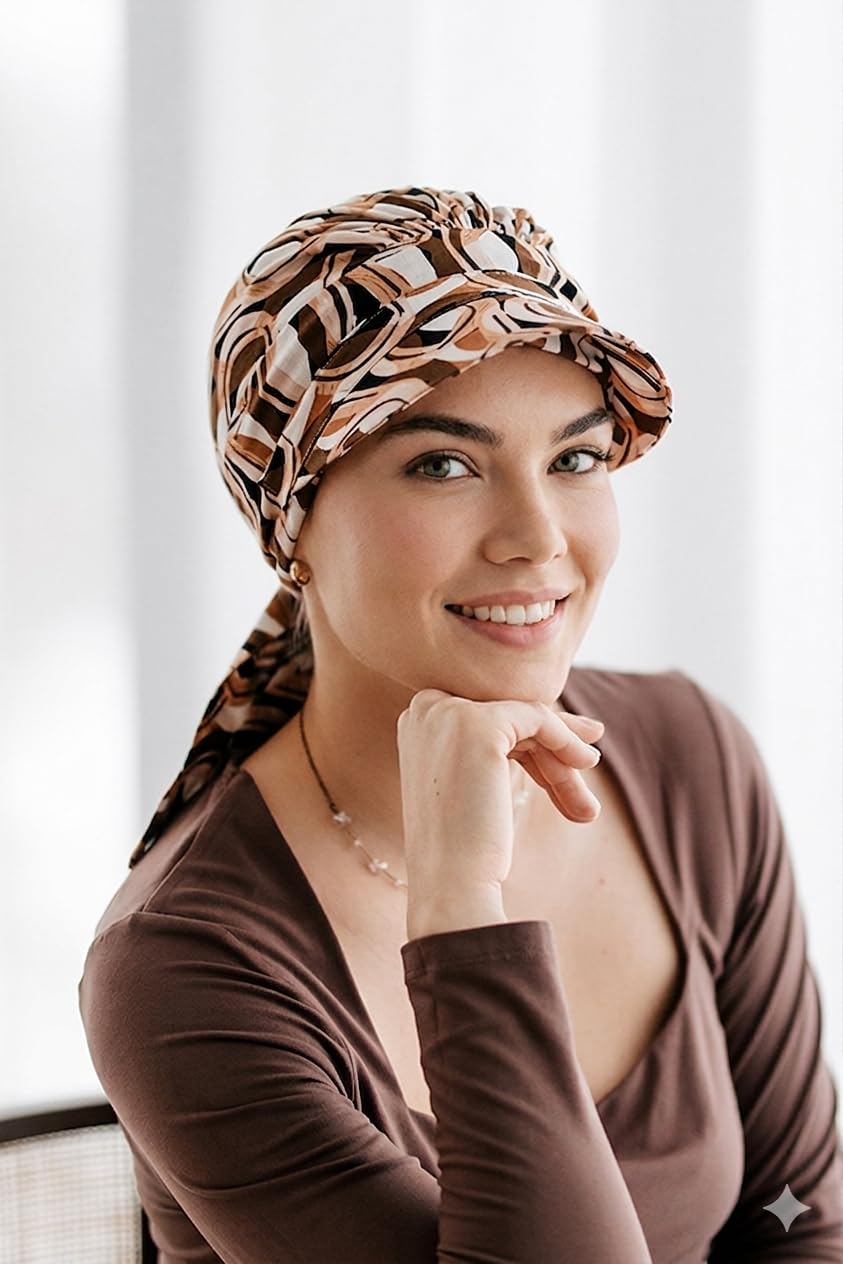 Deresina Bonnet Chimio Femme Été – Foulard Turban pour Cheveux Coton Pré-noué, Bonnet Chimiothérapie Alopécie, Visière Protection Solaire