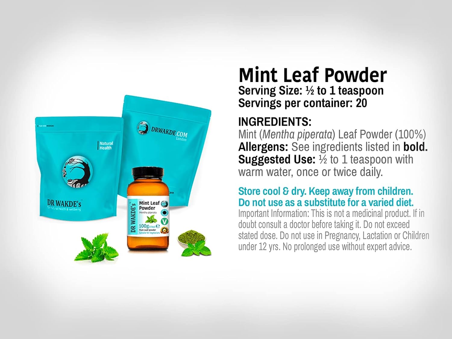 DR WAKDE's™ Organic Peppermint Powder (Mint Leaves) - 100g