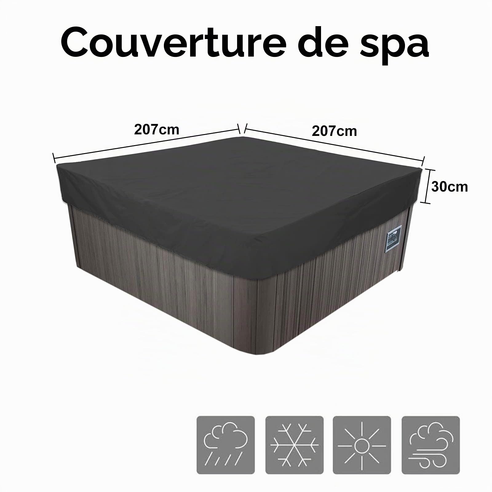 Bache Spa ImperméAble, Couverture Spa, Housse De Protection pour Bain À Remous Étanche À La Poussière Et Coupe Vent pour Jacuzzi Extérieur, Terrasse-Beige||220x220x90cm